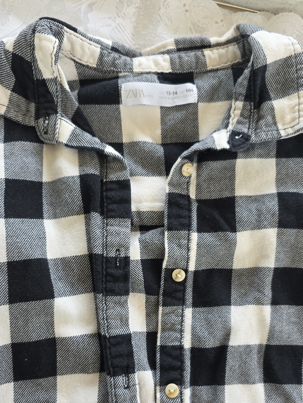 Zara Black and White Buffalo Check Button-Up Shirt